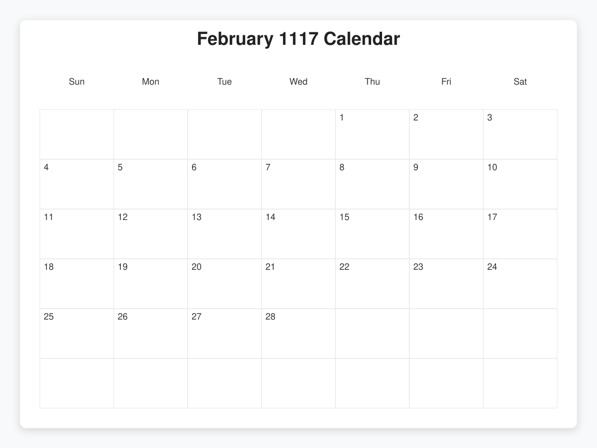 Printable January 1117 Calendars