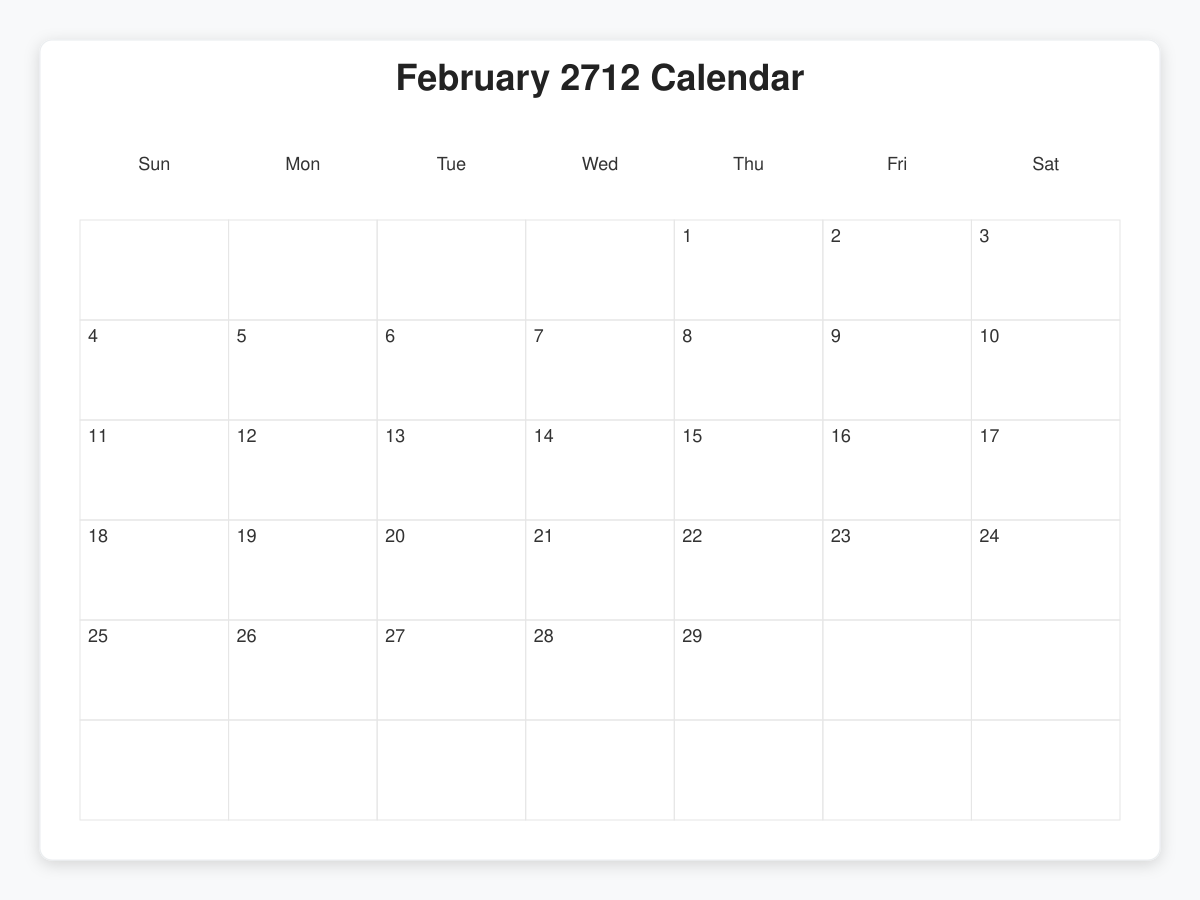 Printable January 2712 Calendars