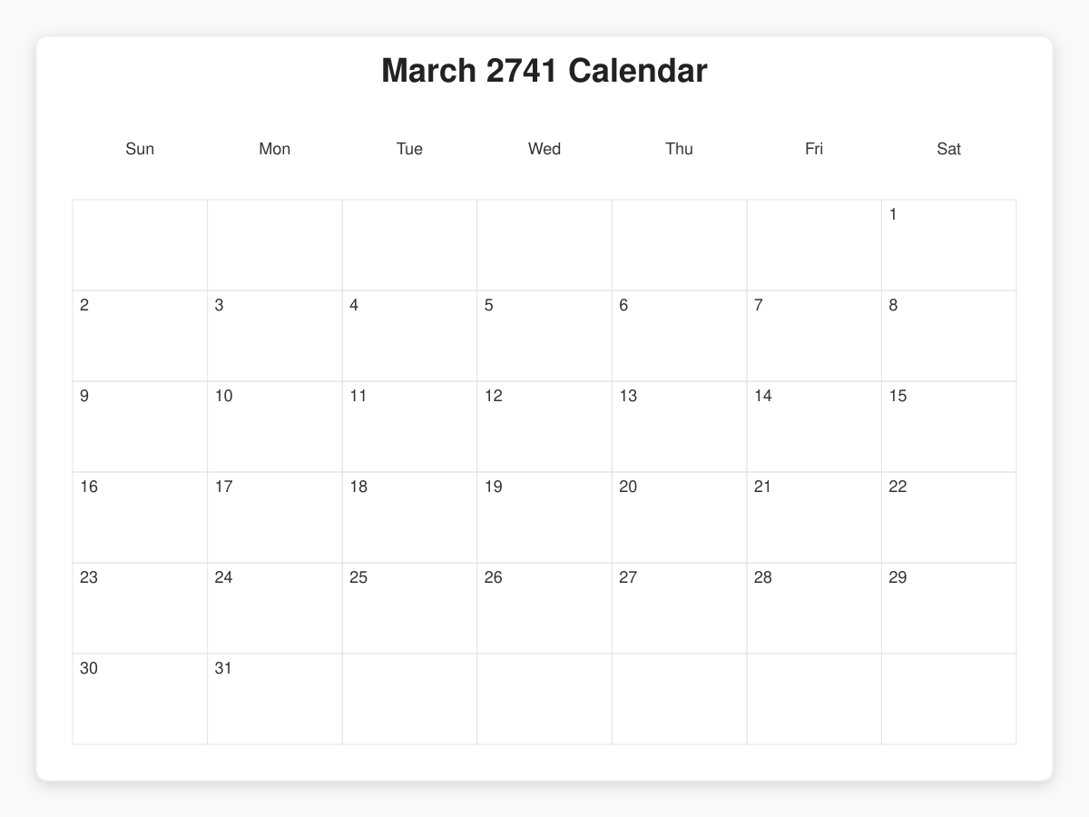 Printable March 2741 Calendars