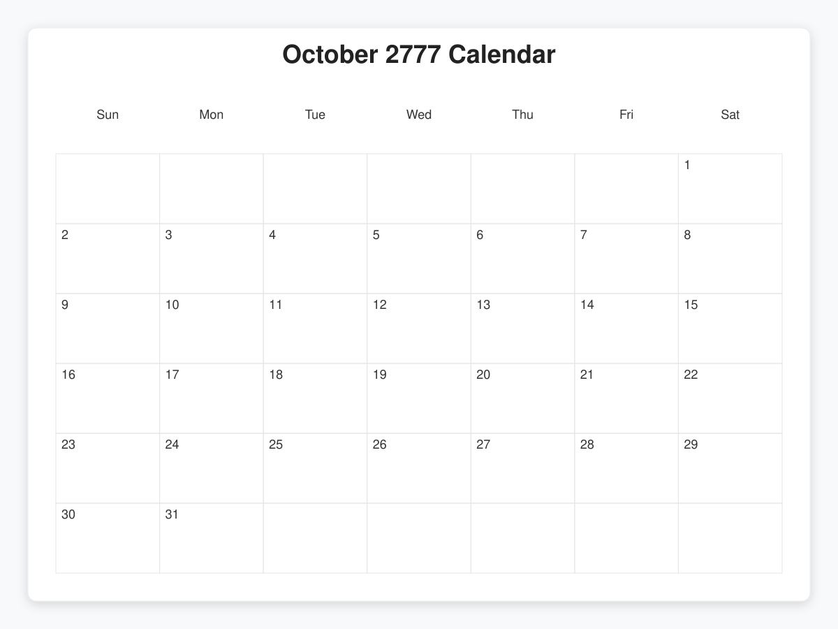 Printable October 2777 Calendars