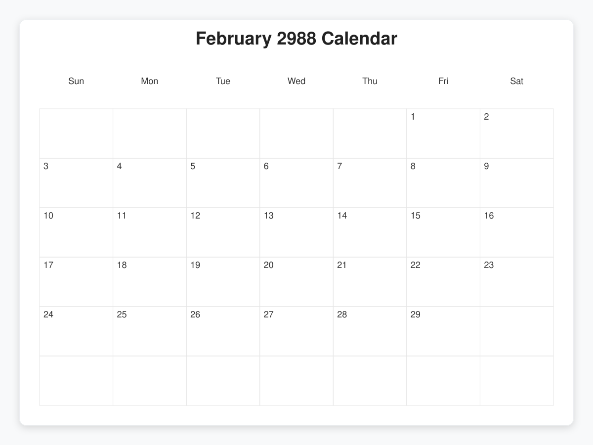 Printable January 2988 Calendars