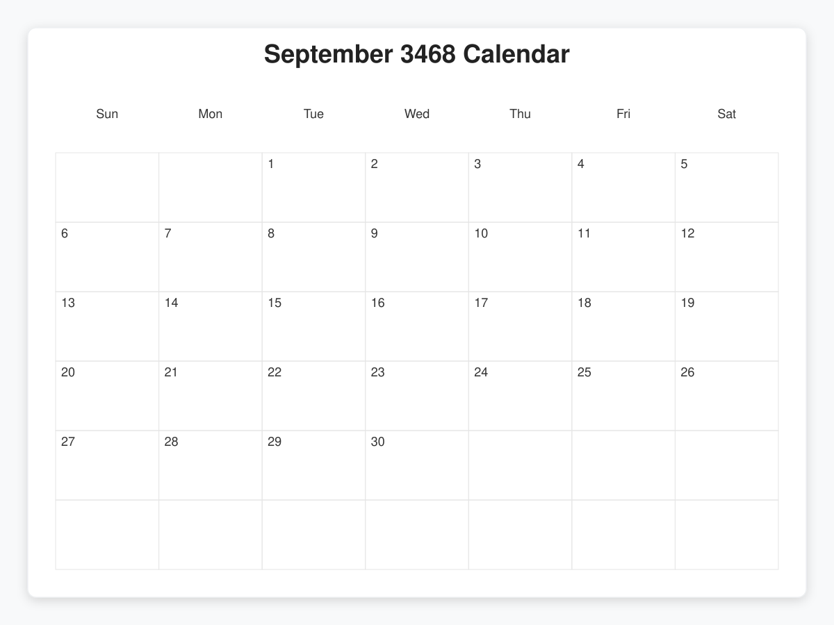 Printable September 3468 Calendars