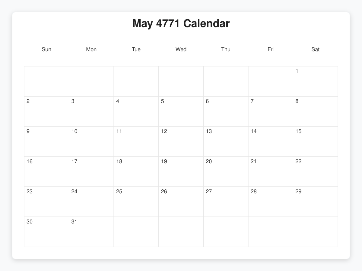 Printable May 4771 Calendars