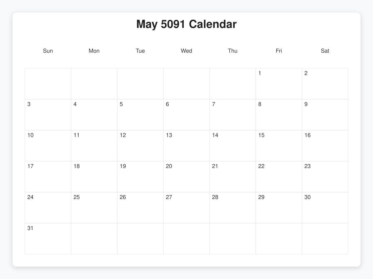 Printable May 5091 Calendars