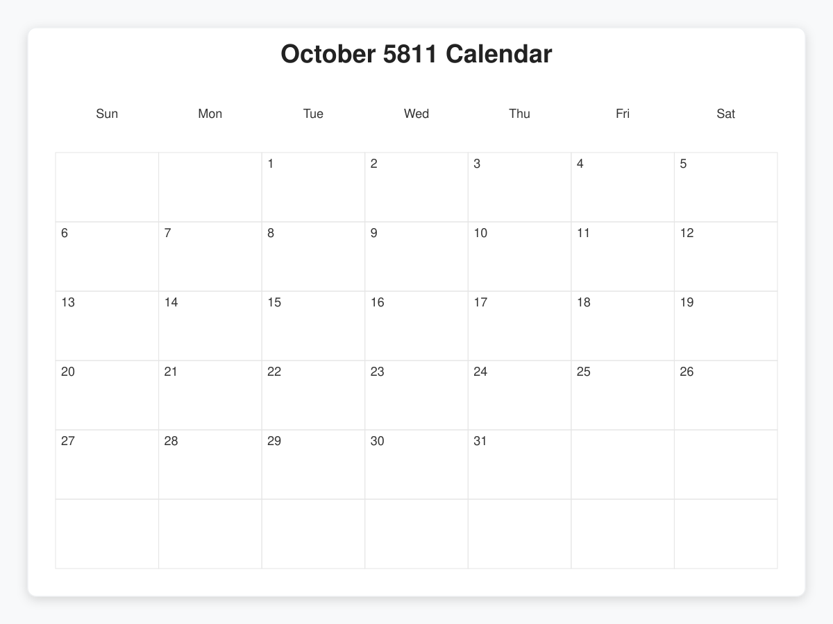 Printable October 5811 Calendars