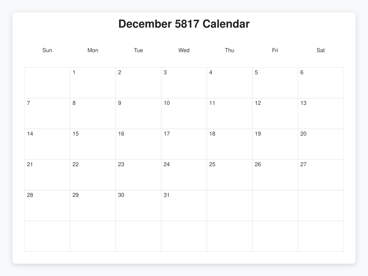 Printable December 5817 Calendars