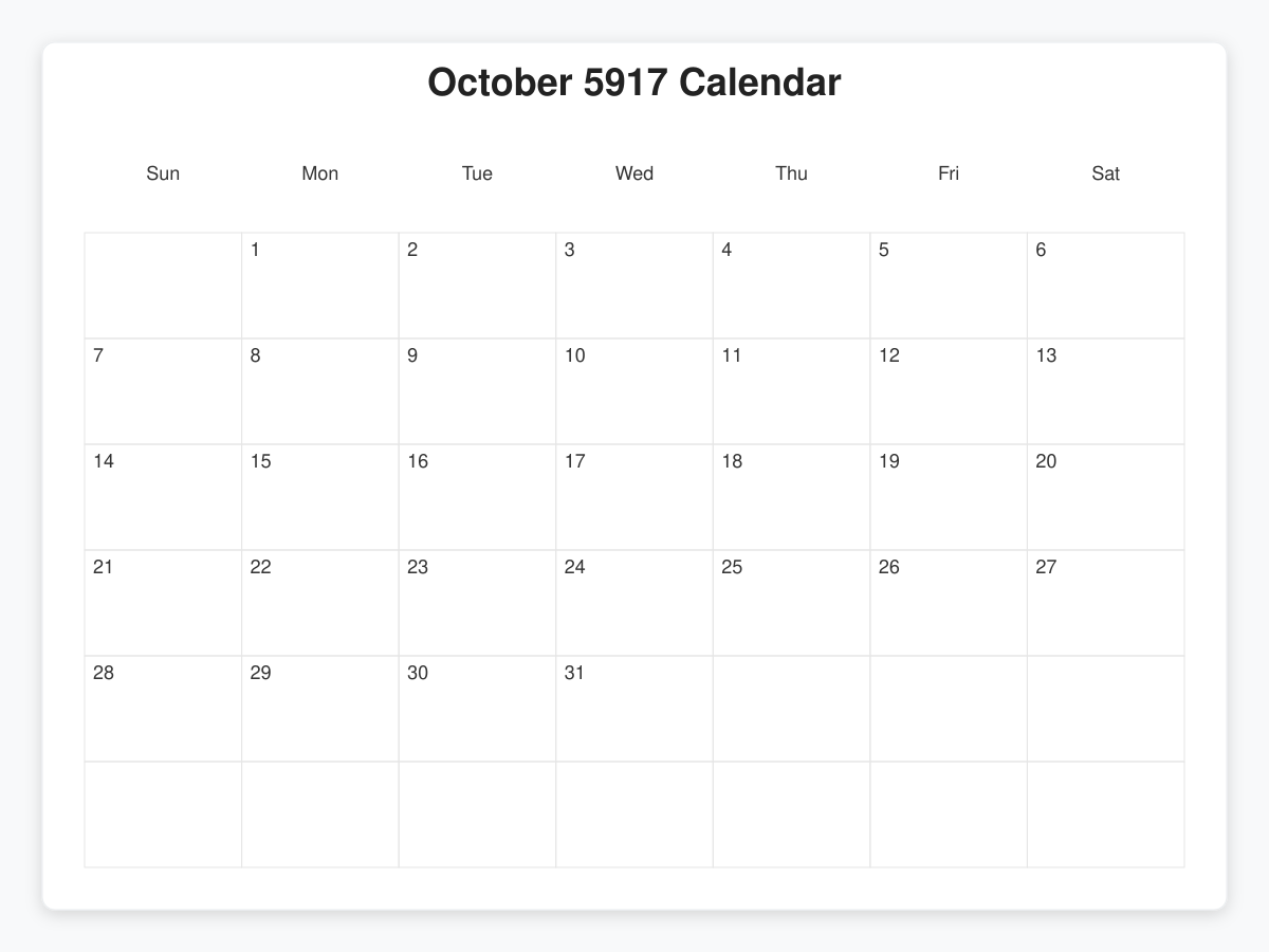 Printable October 5917 Calendars