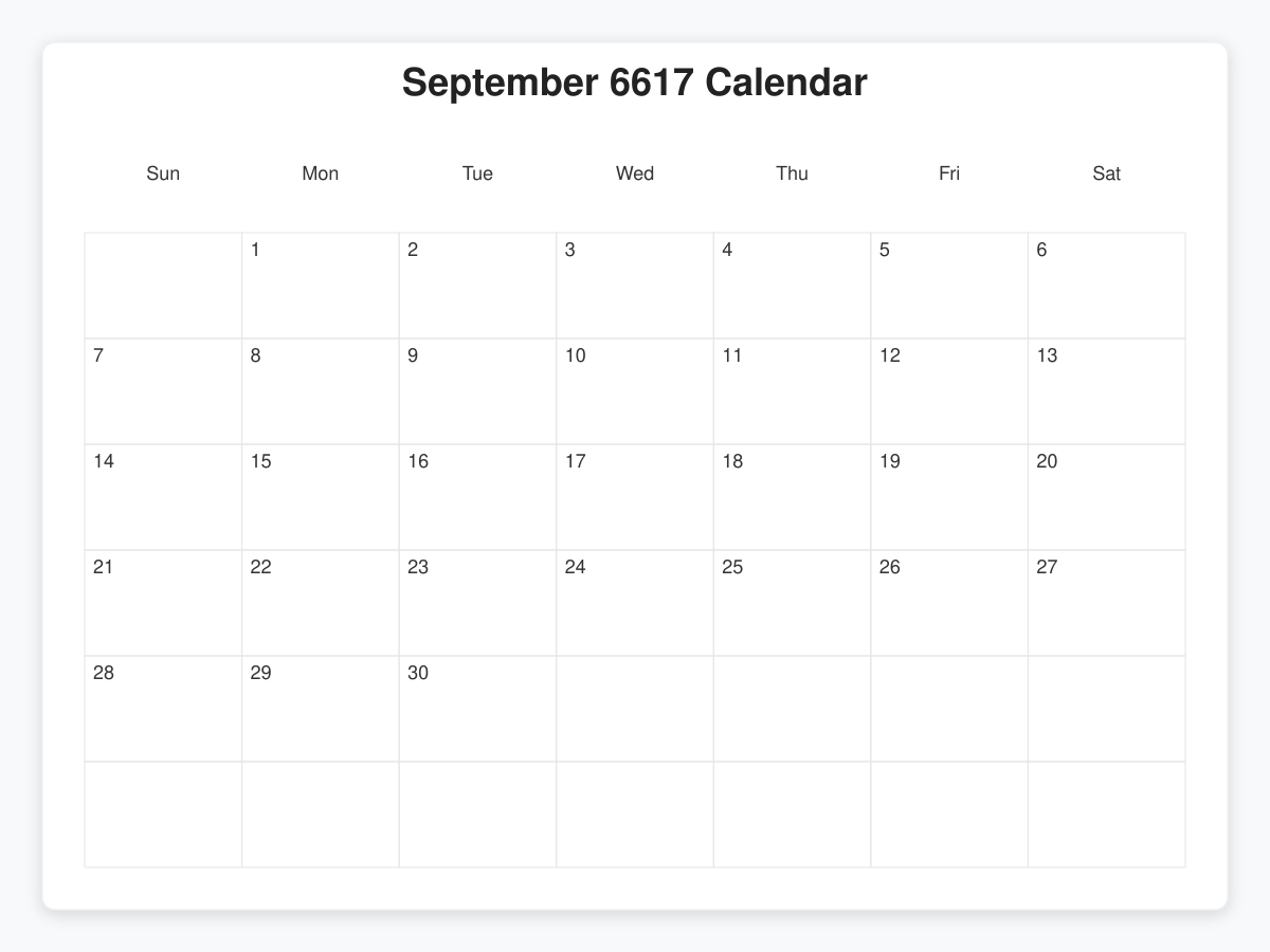 Printable September 6617 Calendars