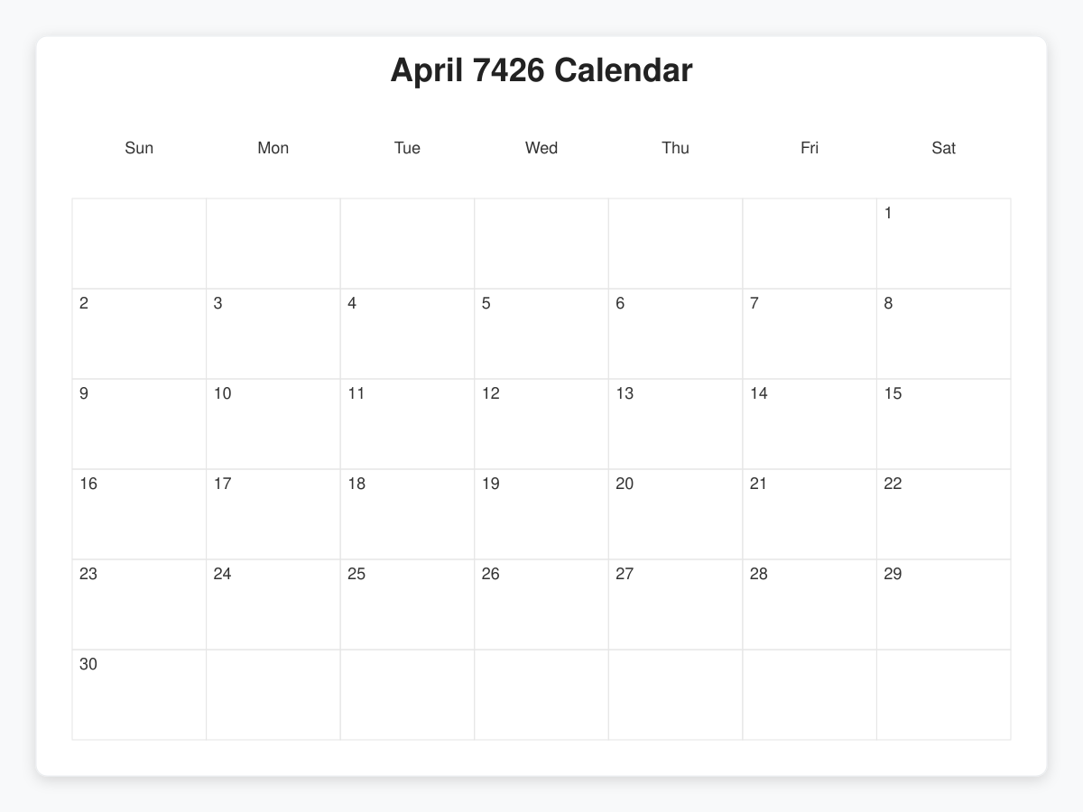 Printable April 7426 Calendars