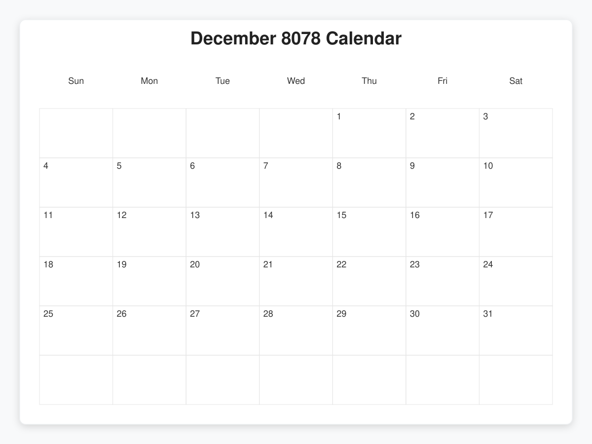 Printable December 8078 Calendars