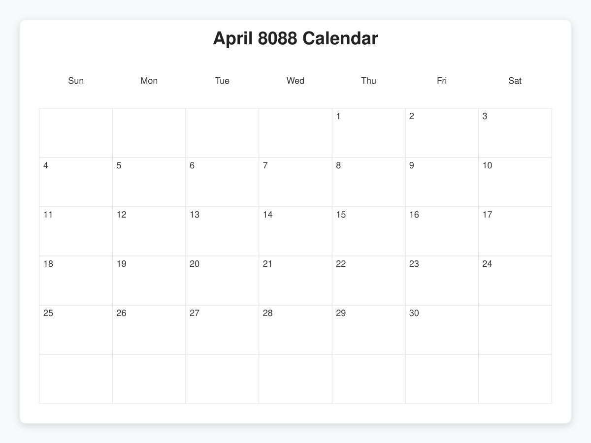 Printable April 8088 Calendars