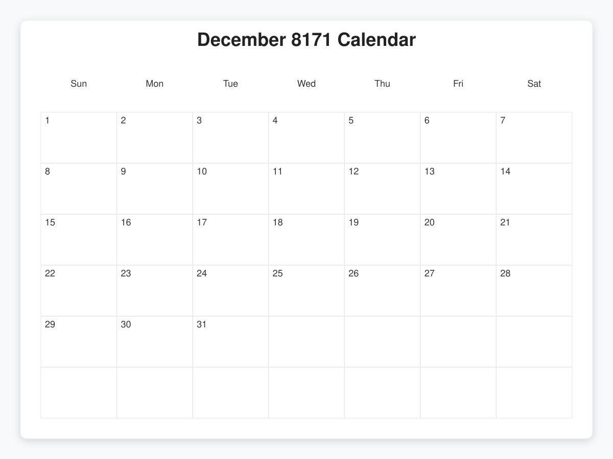 Printable December 8171 Calendars