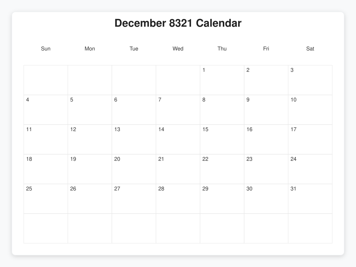 Printable December 8321 Calendars