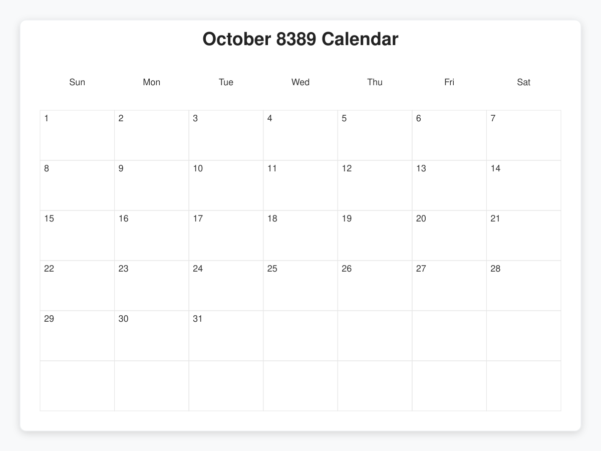 Printable October 8389 Calendars