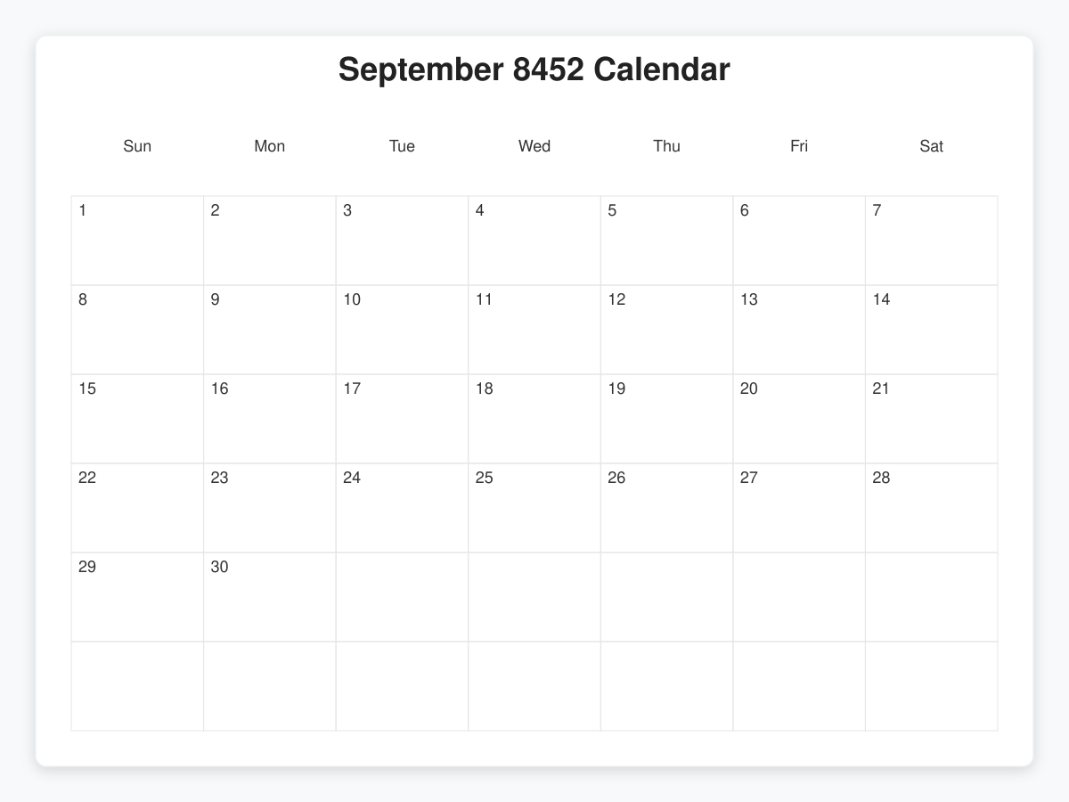 Printable September 8452 Calendars
