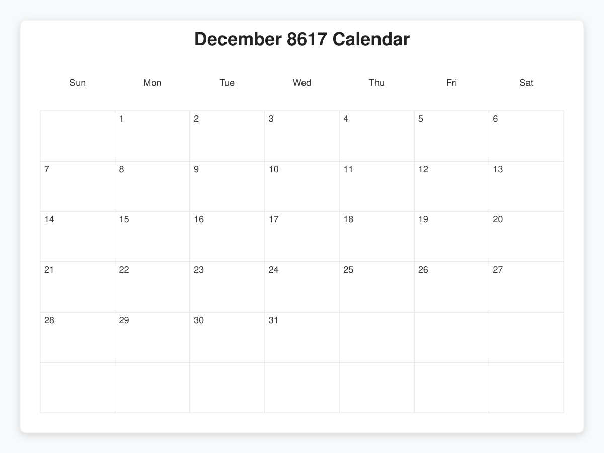 Printable December 8617 Calendars