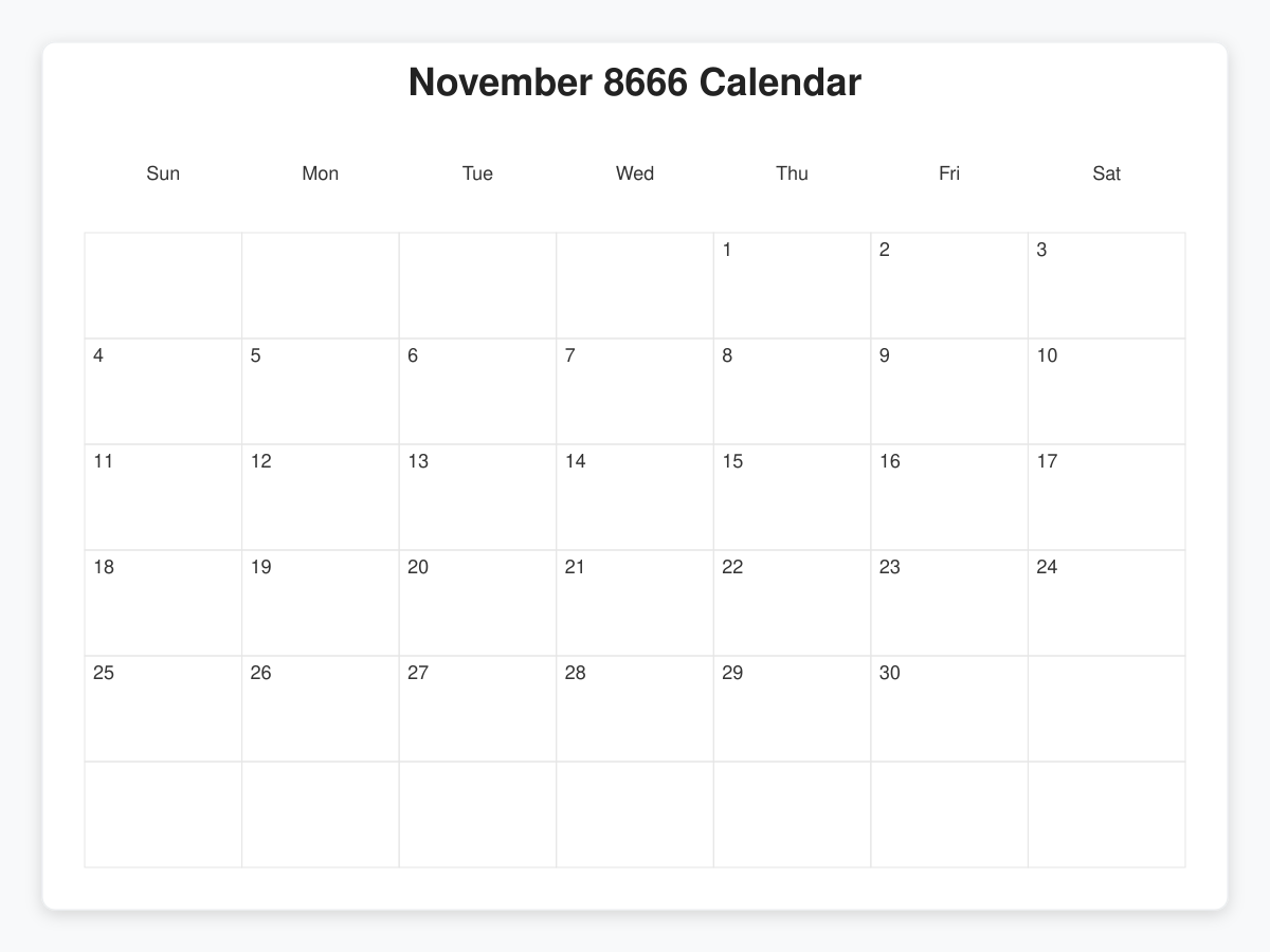Printable November 8666 Calendars