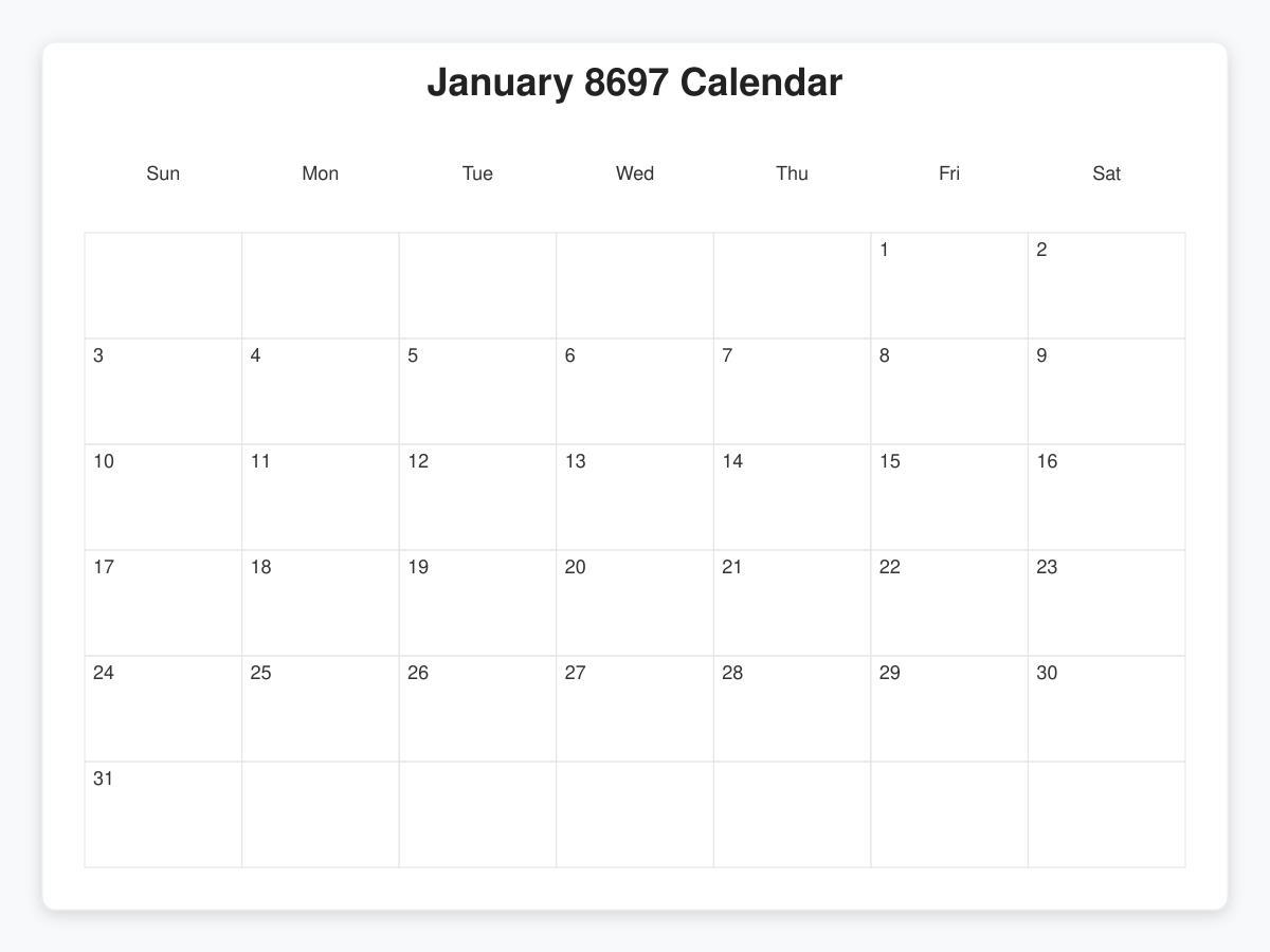Printable January 8697 Calendars