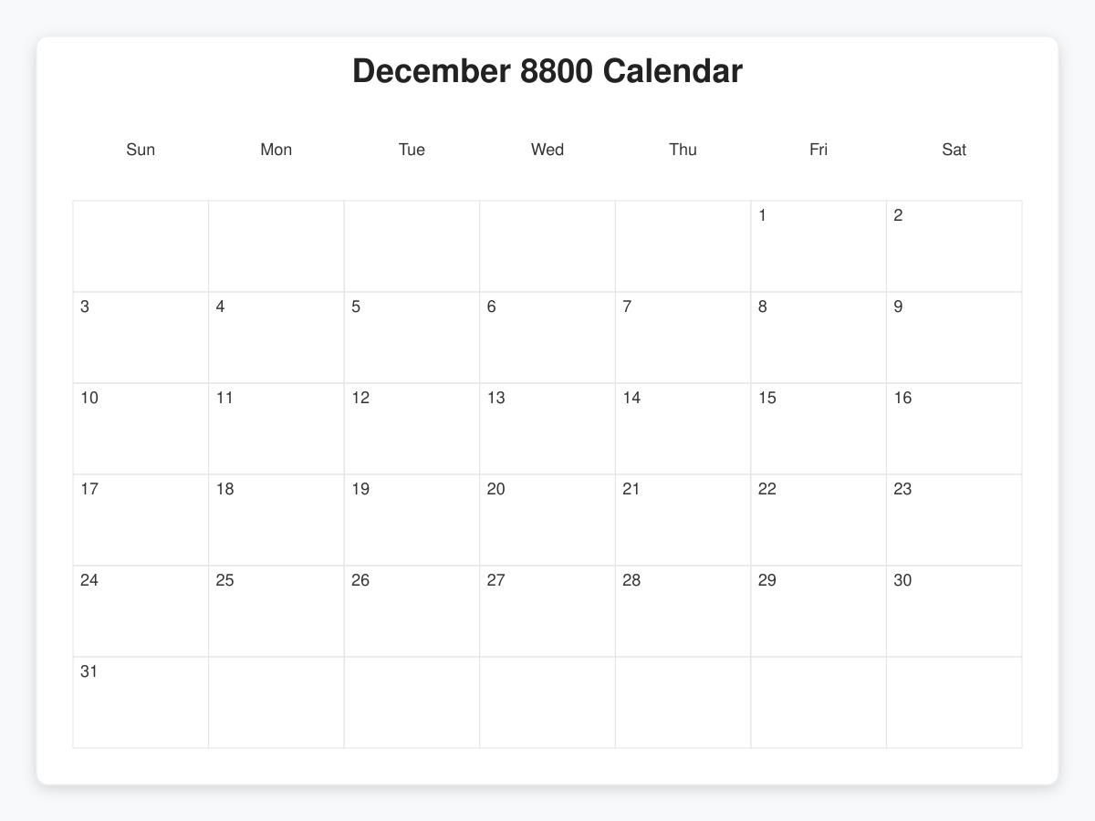 Printable December 8800 Calendars