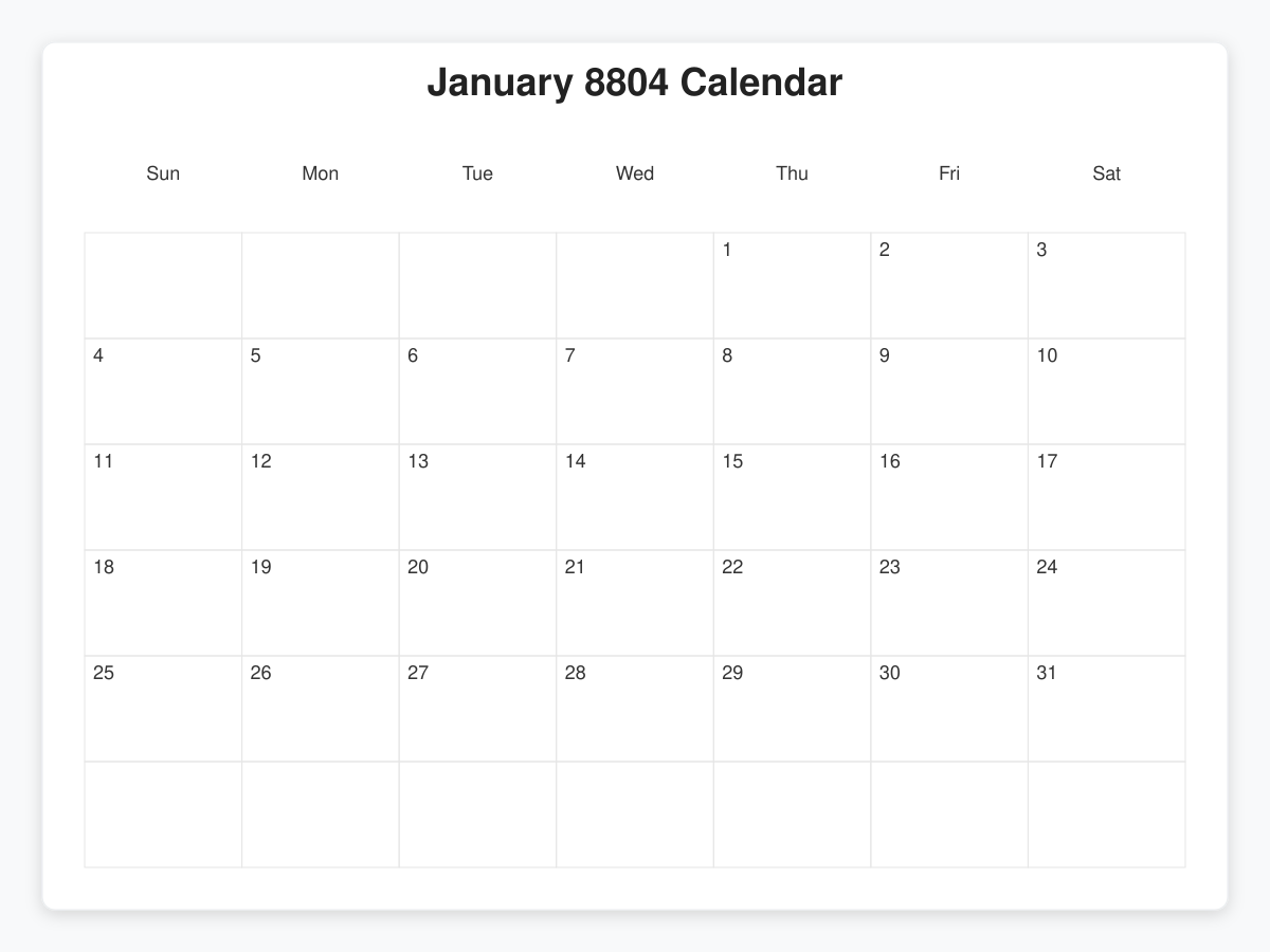 Printable January 8804 Calendars