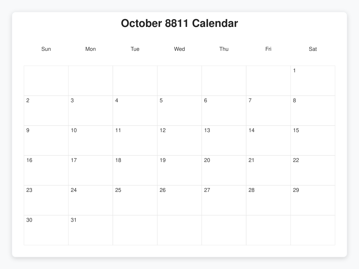 Printable October 8811 Calendars