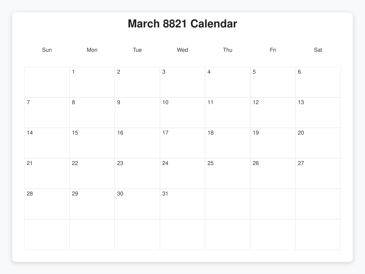 Printable March 8821 Calendars