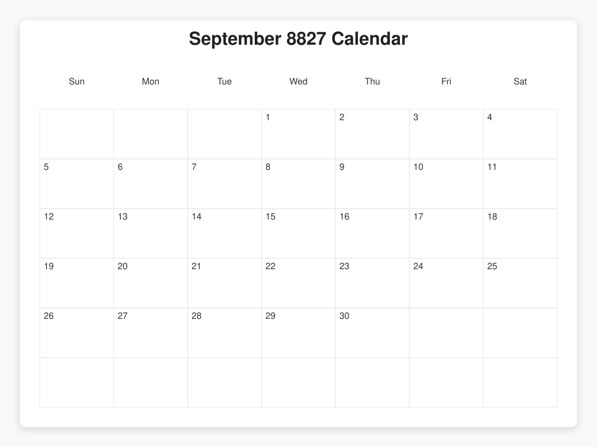 Printable September 8827 Calendars