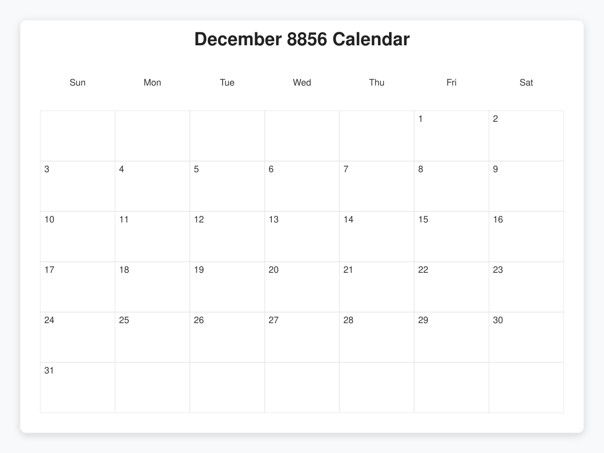 Printable December 8856 Calendars