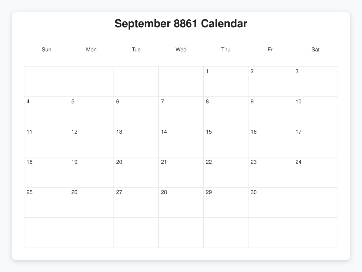 Printable September 8861 Calendars