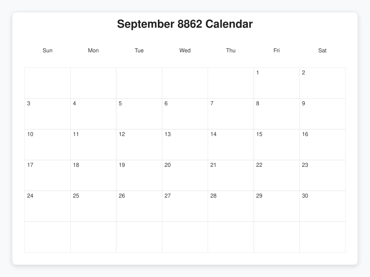 Printable September 8862 Calendars