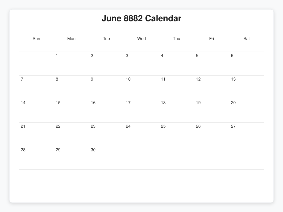 Printable June 8882 Calendars