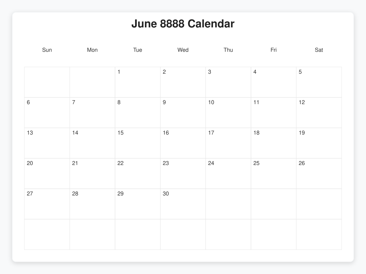 Printable June 8888 Calendars