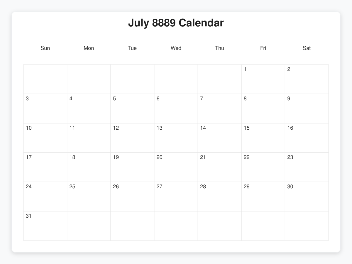 Printable July 8889 Calendars