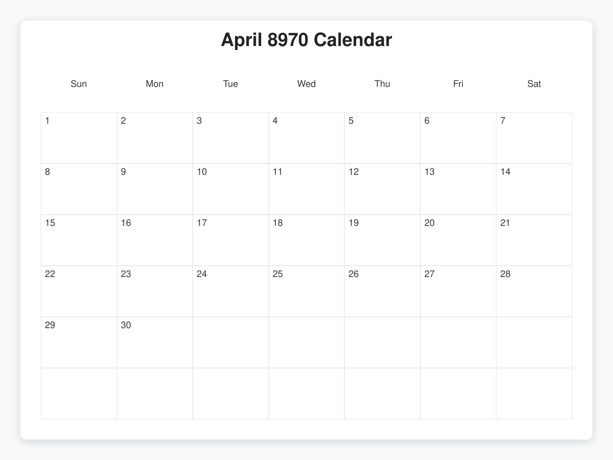 Printable April 8970 Calendars