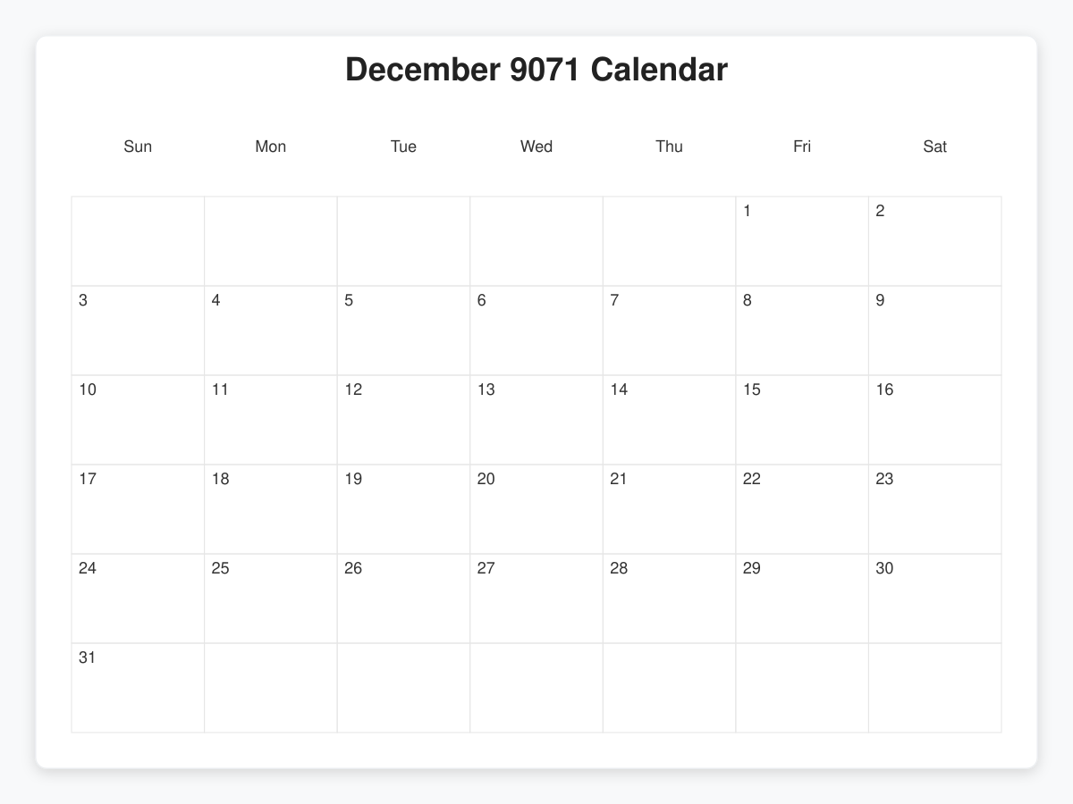 Printable December 9071 Calendars