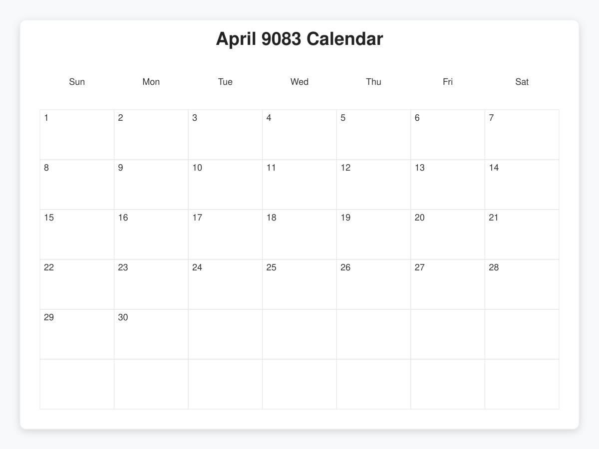 Printable April 9083 Calendars