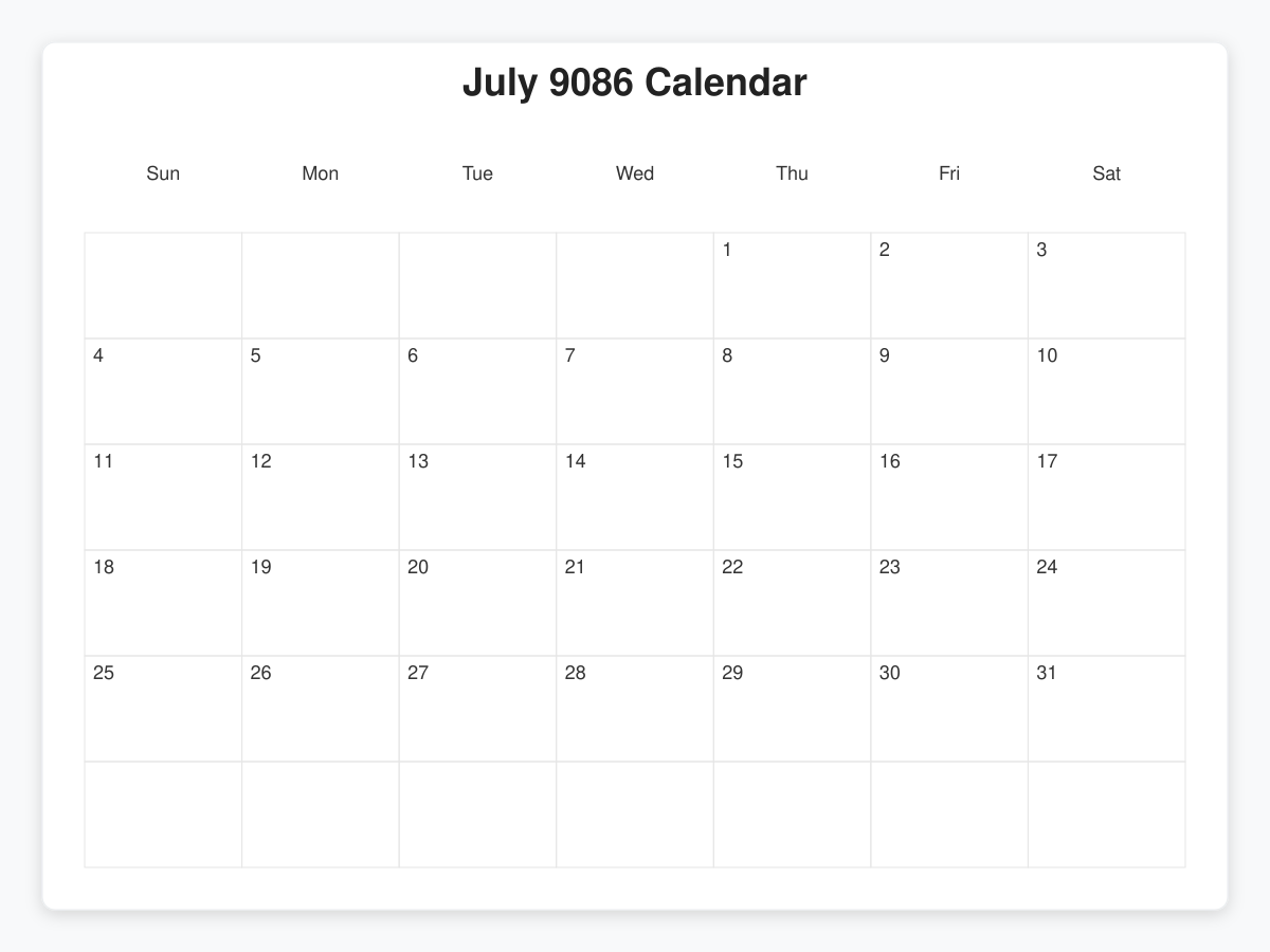 Printable July 9086 Calendars