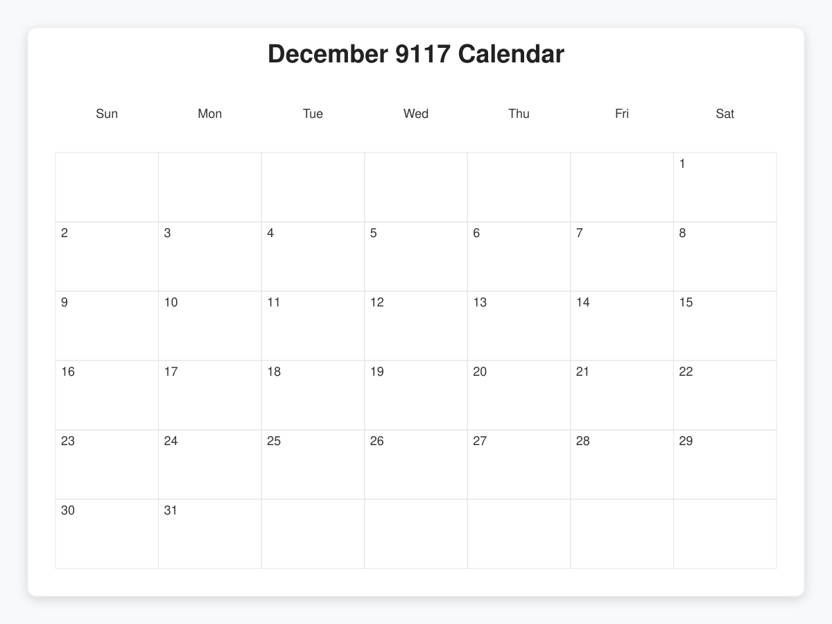 Printable December 9117 Calendars