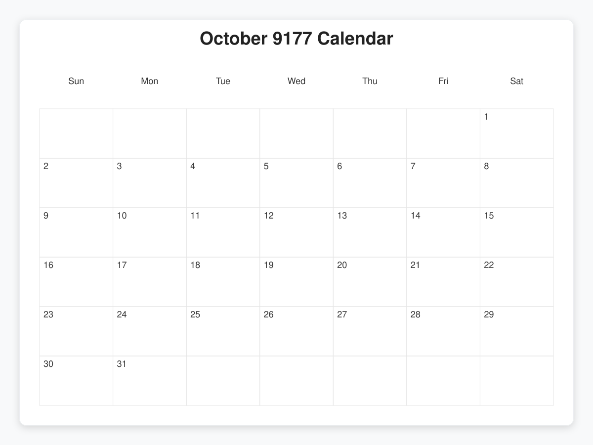 Printable October 9177 Calendars