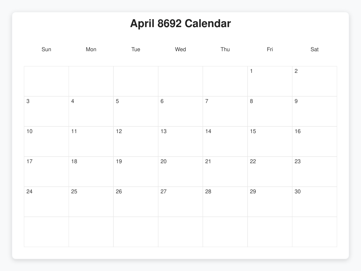 Printable April 8692 Calendars