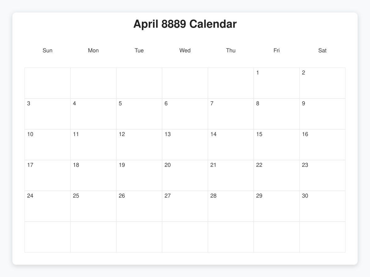 Printable April 8889 Calendars