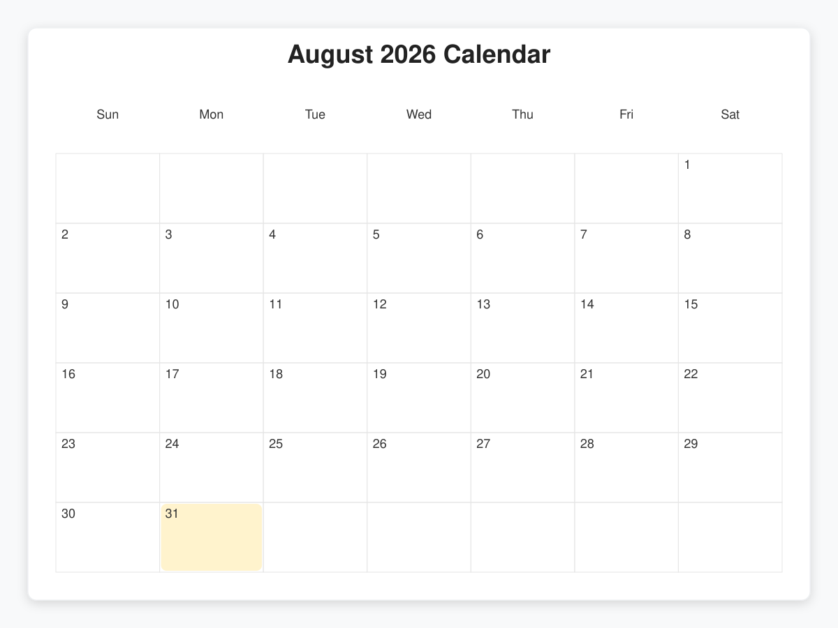 Printable August  Calendars