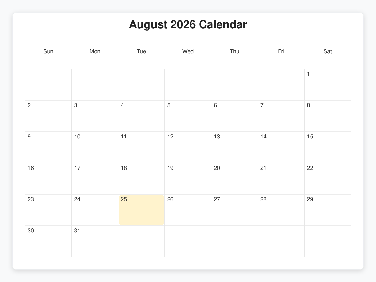 Printable August  Calendars