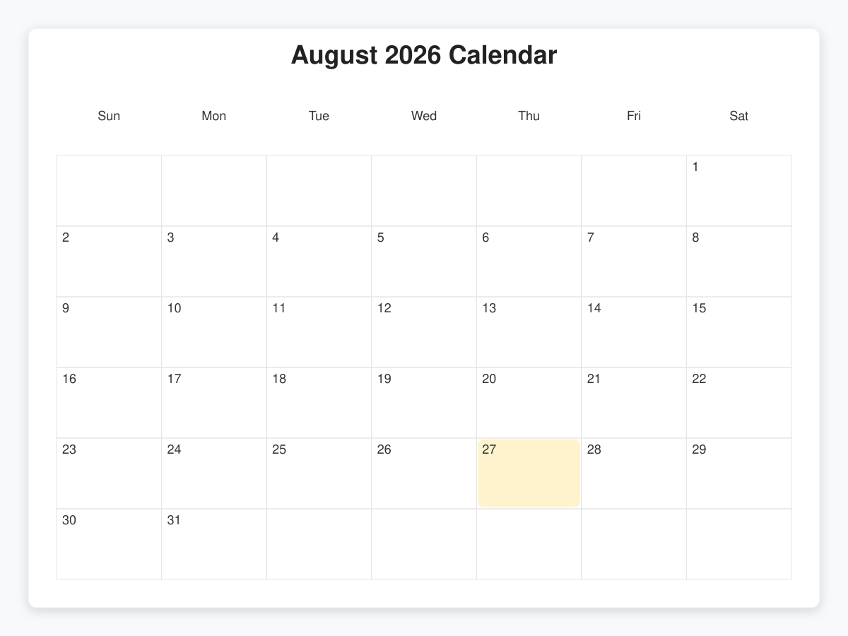 Printable August  Calendars