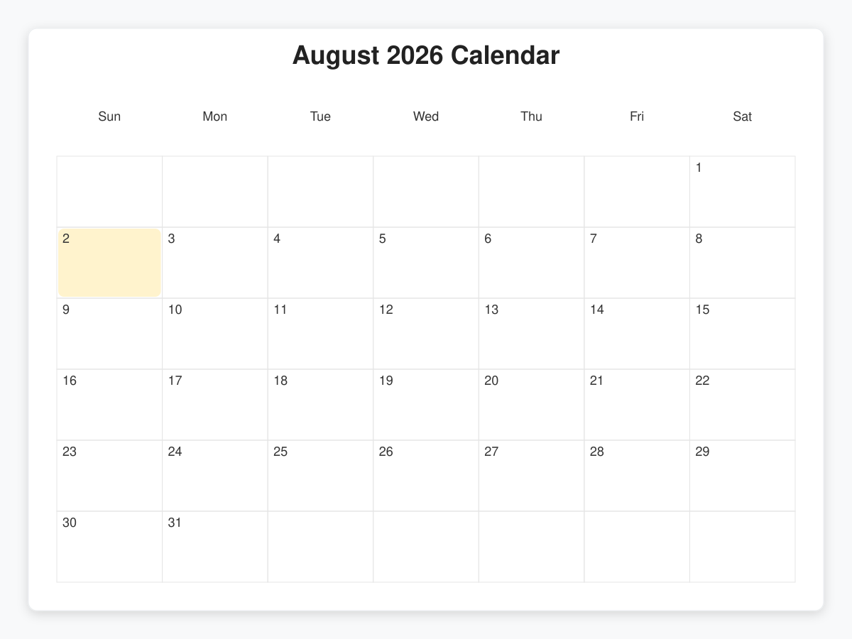 Printable August  Calendars