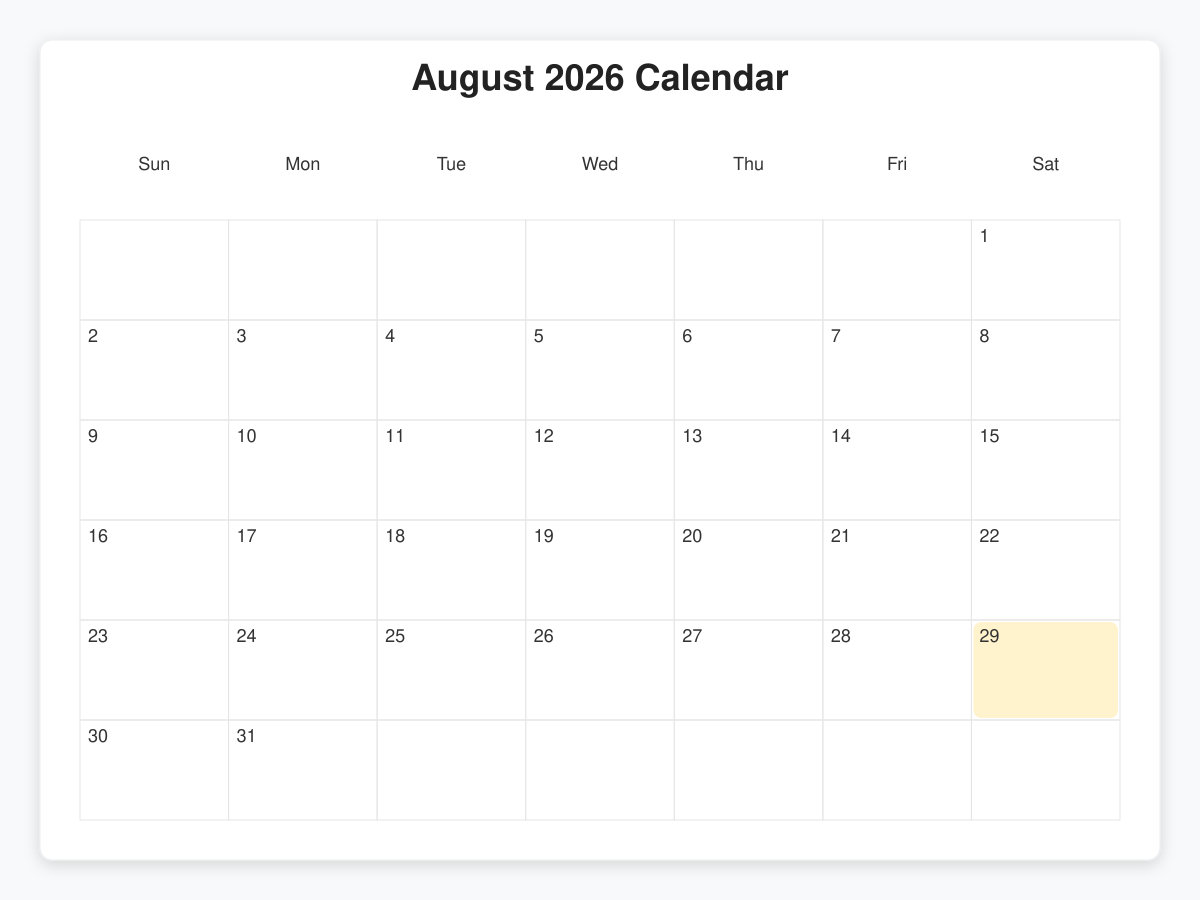 Printable August  Calendars