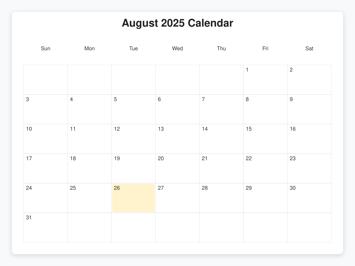 Printable August 2025 Calendars