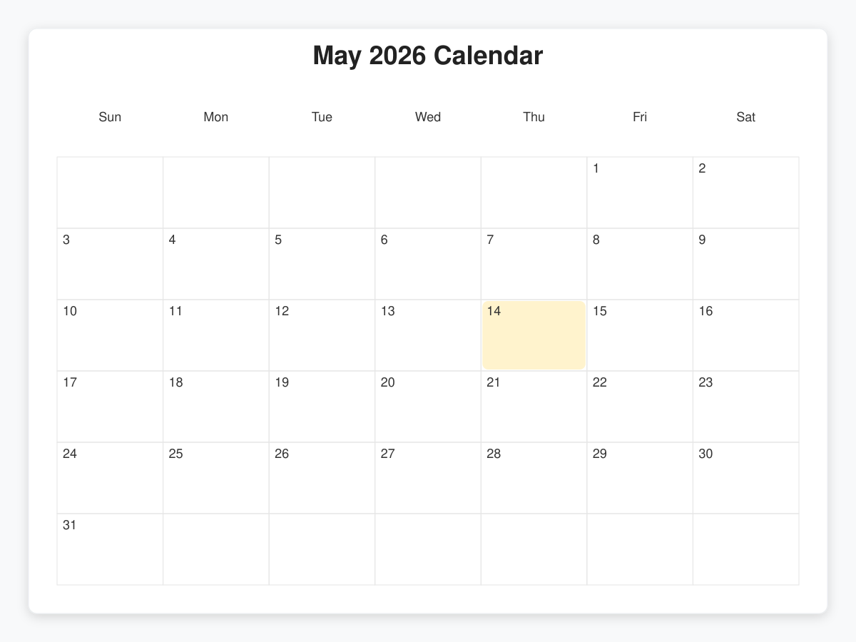 Printable May  Calendars