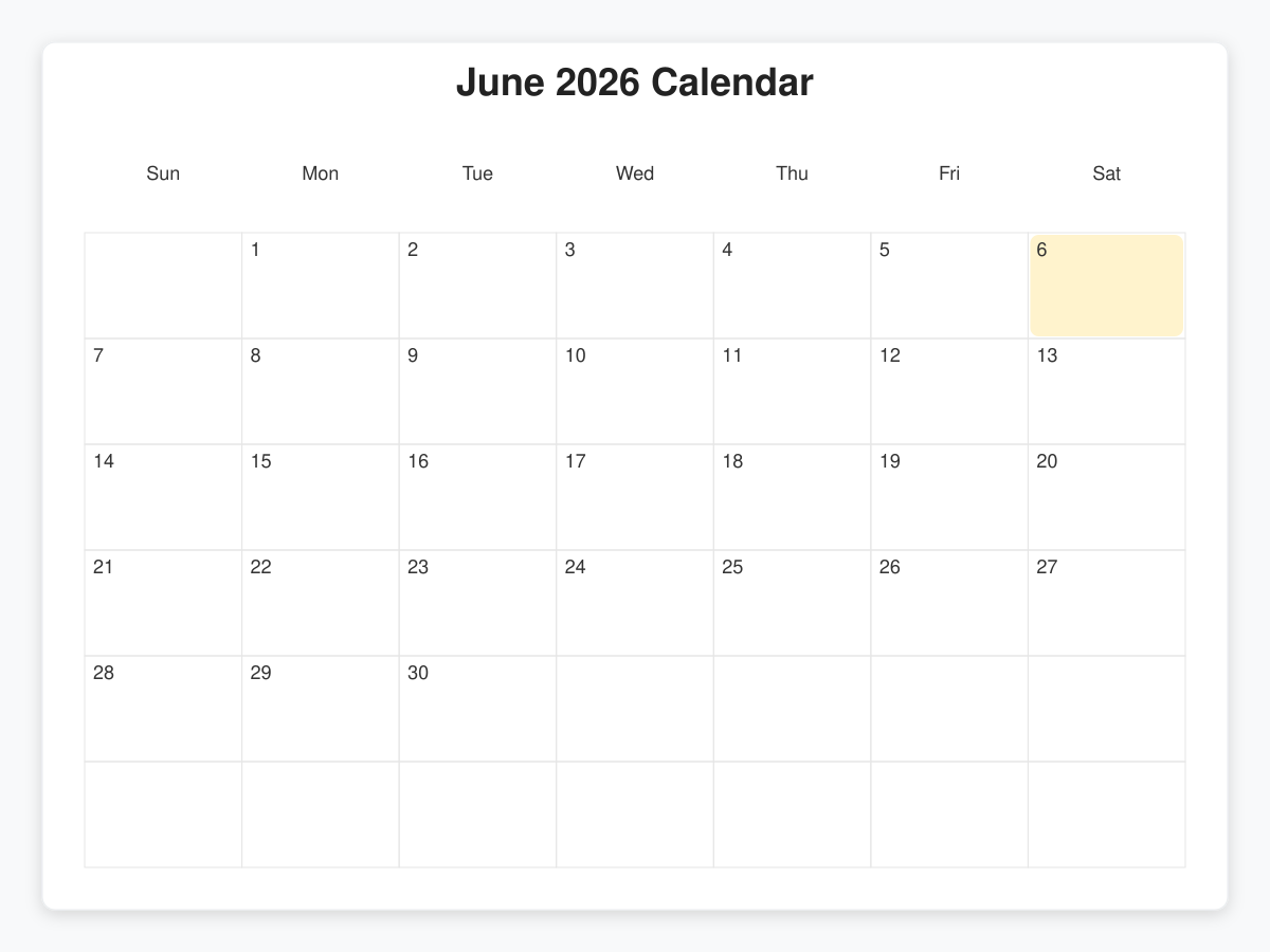 Printable June  Calendars