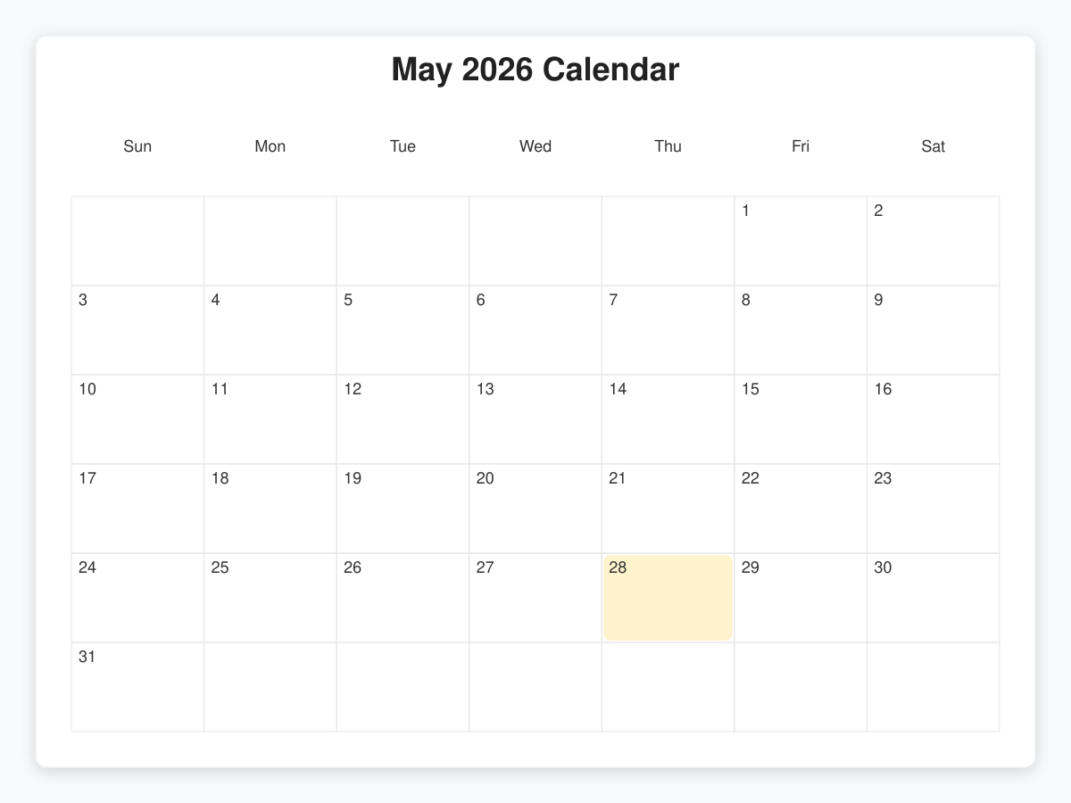 Printable May  Calendars